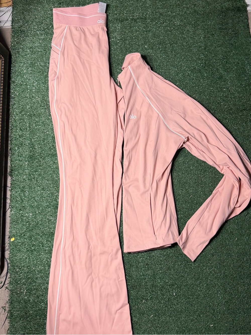 ALO Yoga Dusty Pink Jacket and Flared Pants Set